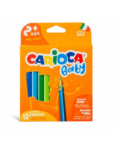 Carioca Maxi Pack de 10 Lapices Triangulares Baby 2-- Facil de Agarrar - Cuerpo de Resina sin Madera - No Se Astilla -