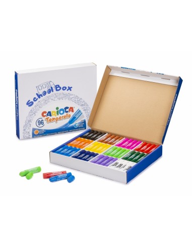 Carioca Temperello School Box Pack de 96 Temperas Solidas - Colores Brillantes y Lavables - Gran Cobertura - Faciles de