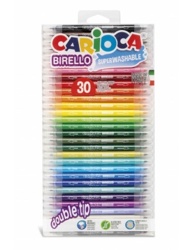 Carioca Birello Pack de 30 Rotuladores Edicion Especial - Doble Punta Fina y Media - Tinta Superlavable No Toxica - Lavable