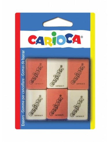 Carioca Pack de 6 Gomas Rectangulares - Borrado Preciso - Diseño Ergonomico - Color Varios