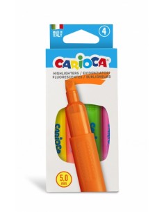 Carioca Memory Pack de 4 Subrayadores - Punta Biselada de 5mm - Brillantes y Lavables - Tinta a Base de Agua - Color Varios