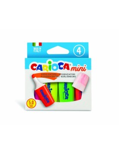 Carioca Minilight Pack de 4 Subrayadores - Punta Biselada de 5mm - Brillantes y Lavables - Tinta a Base de Agua - Color Varios