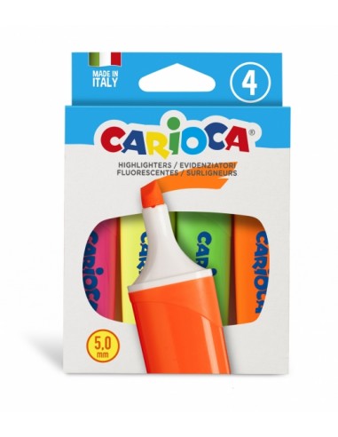 Carioca Memolight Pack de 4 Subrayadores - Punta Biselada de 5mm - Colores Brillantes y Lavables - Tinta a Base de Agua -
