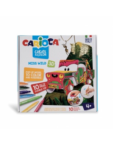 Carioca Pop-Up Pack de Modelos para Colorear y Construir - 10 Rotuladores Superlavables con Doble Punta - Fina y Media -