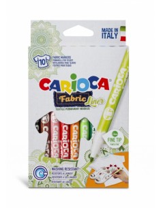 Carioca Fabric Pack de 10 Rotuladores para Tejidos - Punta Fina - Tinta Especial para Tejidos - Colores Indelebles - Punta