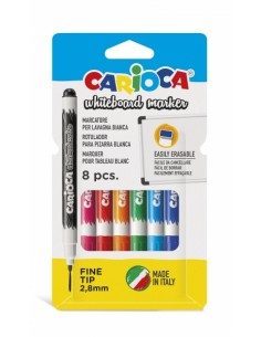 Carioca Pack de 8 Rotuladores para Pizarra Blanca Punta Fina - Secado Rapido - Se Borra Facilmente - Punta de Ø 2.8mm -