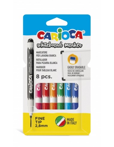 Carioca Pack de 8 Rotuladores para Pizarra Blanca Punta Fina - Secado Rapido - Se Borra Facilmente - Punta de Ø 2.8mm -