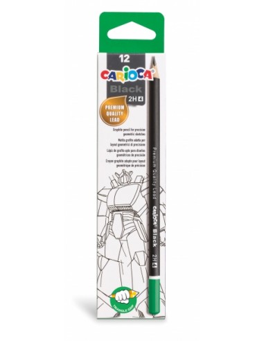 Carioca Black Pack de 12 Lapices de Grafito 2H - Facil de Borrar y Sacar Punta - Cuerpo Triangular - Mina Resistente a las