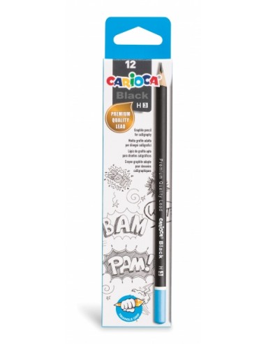 Carioca Black H Pack de 12 Lapices de Grafito - Facil de Borrar y Sacar Punta - Cuerpo Triangular Agradable al Tacto - Mina