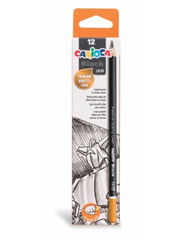 Carioca Pack de 12 Lapices de Grafito Black 2B - Facil de Borrar y Sacar Punta - Cuerpo Triangular Agradable al Tacto - Mina
