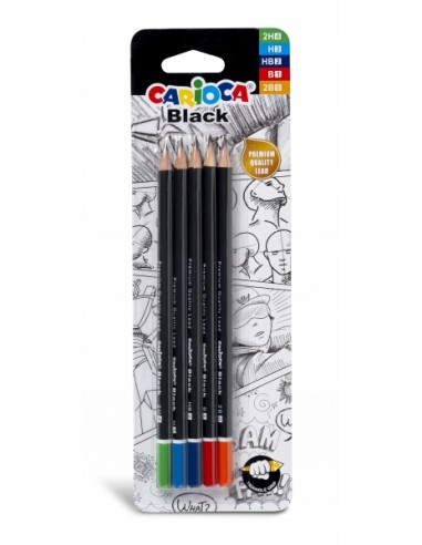Carioca Black Pack de 5 Lapices de Grafito - Faciles de Borrar y Sacar Punta - Cuerpo Triangular Agradable al Tacto - Mina