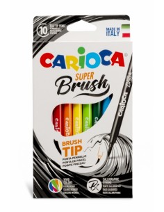 Carioca Super Brush Pack de 10 Rotuladores - Punta Pincel Suave y Flexible - Tinta Lavable - Colores Super Brillantes -