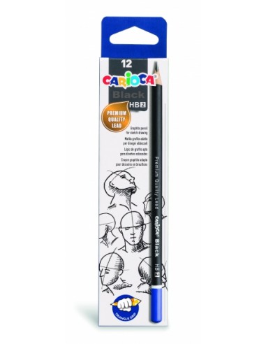 Carioca Black Pack de 12 Lapices de Grafito HB - Facil de Borrar y Sacar Punta - Cuerpo Triangular Agradable al Tacto - Mina