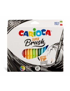 Carioca Super Brush Pack de 20 Rotuladores - Punta Pincel Suave y Flexible - Tinta Lavable - Colores Super Brillantes -