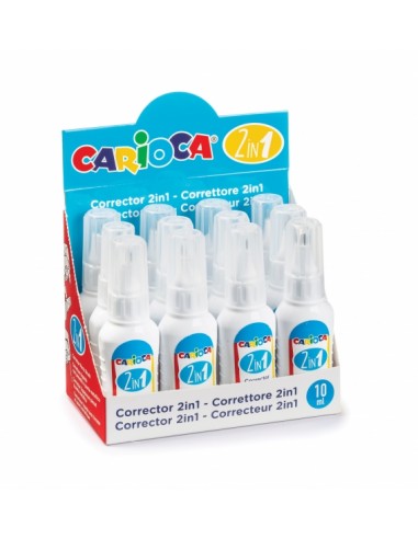 Carioca Expositor de 12 Correctores 2En1 - Boligrafo y Pincel - Pincel de Nylon Suave y Preciso - Punta Metalica de Precision