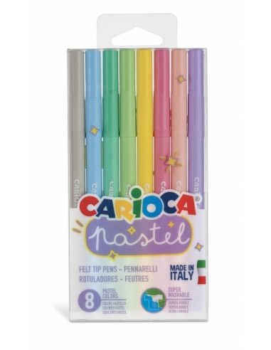Carioca Pastel Pack de 8 Rotuladores - Tinta Superlavable - Perfectos para Colorear y Subrayar - No Toxicos - Punta Bloqueada