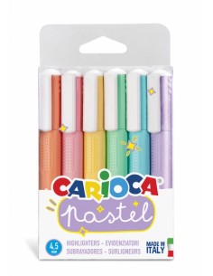 Carioca Pack de 6 Subrayadores Pastel - Tinta a Base de Agua - Punta Biselada - Tinta Lavable - Color Varios