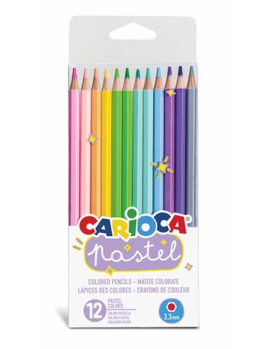 Carioca Pack de 12 Lapices de Madera Pastel - Colores Pastel - Cuerpo Hexagonal - Colores Brillantes y Lavables - Escritura
