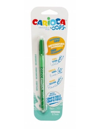 Carioca Oops Blister Boligrafo Borrable - Tinta Termo Sensible - Empuñadura Ergonomica Triangular - Punta de Ø 0.7mm -