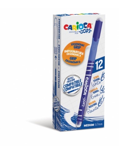 Carioca Oops Boligrafos Borrables - Termo Sensible - Empuñadura Ergonomica Triangular - Punta Ø 0.7mm - Doble Goma -