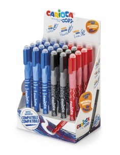 Carioca Oops Expositor de 24 Boligrafos Borrables - Tinta Termo Sensible - Empuñadura Ergonomica Triangular - Punta de Ø