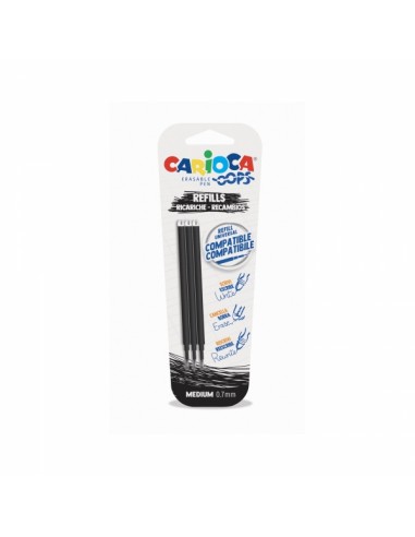 Carioca Oops Pack de 3 Recambios para Boligrafo Borrable - Tinta Termo Sensible - Punta de 0.7mm - Compatibles con Boligrafo
