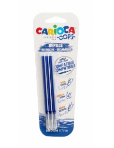 Carioca Oops Pack de 3 Recambios para Boligrafo Borrable - Tinta Termo Sensible - Punta de 0.7mm - Compatibles con Boligrafo