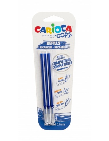Carioca Oops Pack de 3 Recambios para Boligrafo Borrable - Tinta Termo Sensible - Punta de 0.7mm - Compatibles con Boligrafo