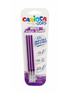 Carioca Oops Blister 3 Recambios para Boligrafo Borrable - Tinta Termo Sensible - Punta de 0.7mm - Recambios Compatibles -
