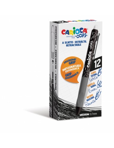 Carioca Oops Boligrafos Borrables - Tinta Negra Termo Sensible - Empuñadura Ergonomica Triangular - Punta de Ø 0.7mm -