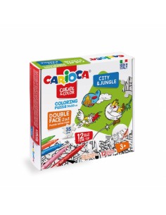 Carioca Create & Color Coloring Puzzle City & Jungle Pack de 35 Piezas a Doble Cara para Colorear - Dureza del Carton y