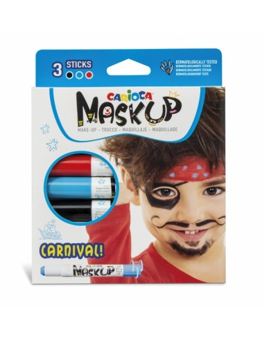 Carioca Mask Up Pack de 3 Colores para la Piel en Barra Carnival - Colores Brillantes - Lavables - Base Agua - Incluye 2