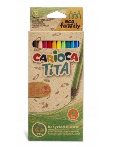 Carioca Eco Family Pack de 12 Lapices de Colores - Cuerpo Hexagonal - Colores Brillantes - Escritura Blanda - Mina Segura y