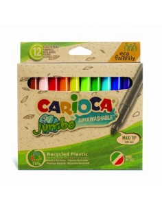 Carioca Jumbo Eco Family Pack de 12 Rotuladores - Punta Maxi 6mm - Tinta Superlavable - Capuchon Ventilado - Color Varios