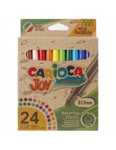 Carioca Joy Pack de 24 Rotuladores Punta Fina Eco Family - Tinta Superlavable - Punta Fina 2.8mm Bloqueada - Capuchon