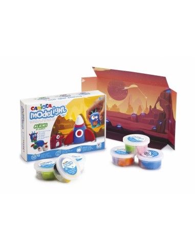 Carioca Modelight Maxiplaybox Aliens Pack de Pasta de Moldear - Super Ligera - Elastica - Maleable - sin Gluten - Se Seca al