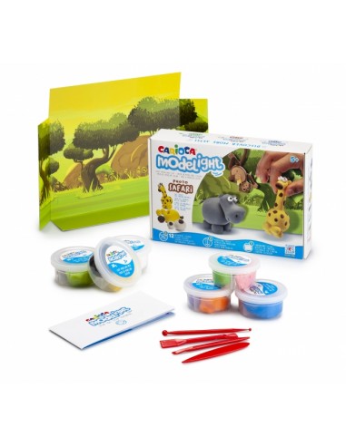 Carioca Pack Modelight Maxiplaybox Safari - Pasta de Moldear Ligera y Elastica - sin Gluten - Se Seca al Aire - Incluye