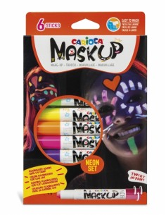 Carioca Mask Up Pack de 6 Colores para la Piel en Barra Neon - Ideales para Fiestas - Fluorescentes con Luz Ultravioleta -
