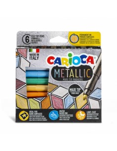 Carioca Metallic Maxi Pack de 6 Rotuladores - Punta Maxi Ø 6mm - Ideales para Superficies Oscuras - Colores Permanentes en