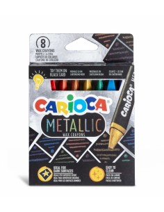 Carioca Metallic Pack de 8 Ceras Metalicas - Cuerpo Maxi Triangular - Colores Cubrientes para Superficies Oscuras - Faciles