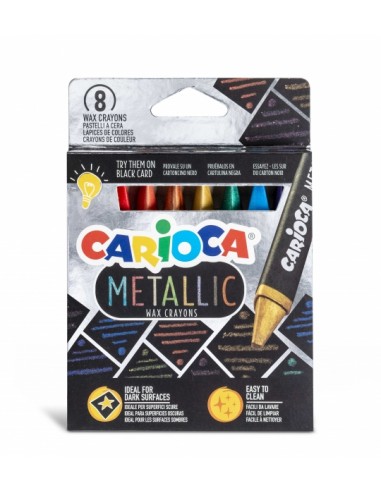 Carioca Metallic Pack de 8 Ceras Metalicas - Cuerpo Maxi Triangular - Colores Cubrientes para Superficies Oscuras - Faciles