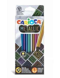 Carioca Metallic Pack de 12 Lapices Hexagonales Metalicos - Colores Cubrientes - Ideales para Superficies Oscuras - Mina
