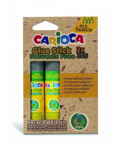 Carioca Eco Family Pack de 2 Pegamentos de Barra - Ideal para Casa-Colegio y Oficina - Pega Papel-Fotos y Tejidos - sin