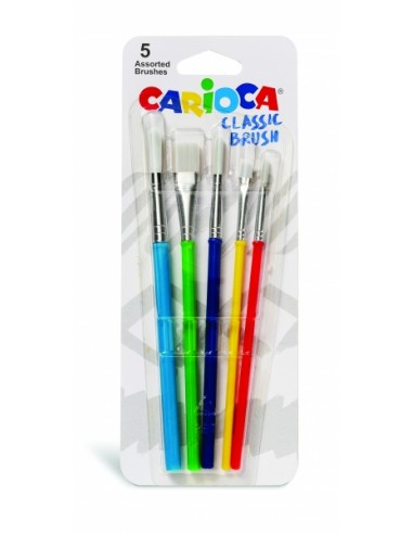 Carioca Pinceles Pack de 5 Pinceles - Nylon - Cerdas Suaves y Duraderas - Perfectos para el Cole - 5 Tamaños Diferentes -