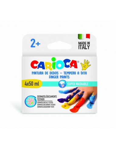 Carioca Temperas Dedo 50ml Pack de 4 Botes de Pintura de Dedos - Pensada para los mas Pequeños - Lavable de la Piel y