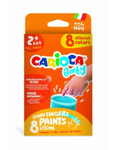 Carioca Tempera Baby Pack de 8 Botes de Pintura de Dedos 2-- Lavable - Atoxica - sin Olor - Maxima Creatividad y Diversion -