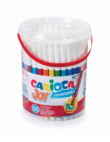Carioca Joy Pack de 100 Rotuladores - Tinta Superlavable - Punta Fina 2.8mm y Bloqueada - Tapa Ventilada - Color Varios