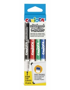 Carioca Pack de 4 Rotuladores para Pizarra Blanca Punta Fina - Secado Rapido - Se Borra Facilmente - Punta de Ø 2.8mm -