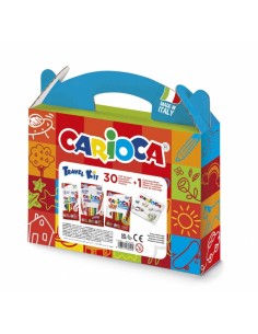 Carioca Travel Kit Maletin de Plastico - 6 Rotuladores Punta Maxi - 12 Rotuladores Punta Fina - 12 Rotuladores Doble Punta -