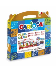 Carioca Play-Colors Pack Maletin de Plastico - 18 Lapices de Colores - 12 Acuarelas - 6 Rotuladores Jumbo Punta Maxi - 4